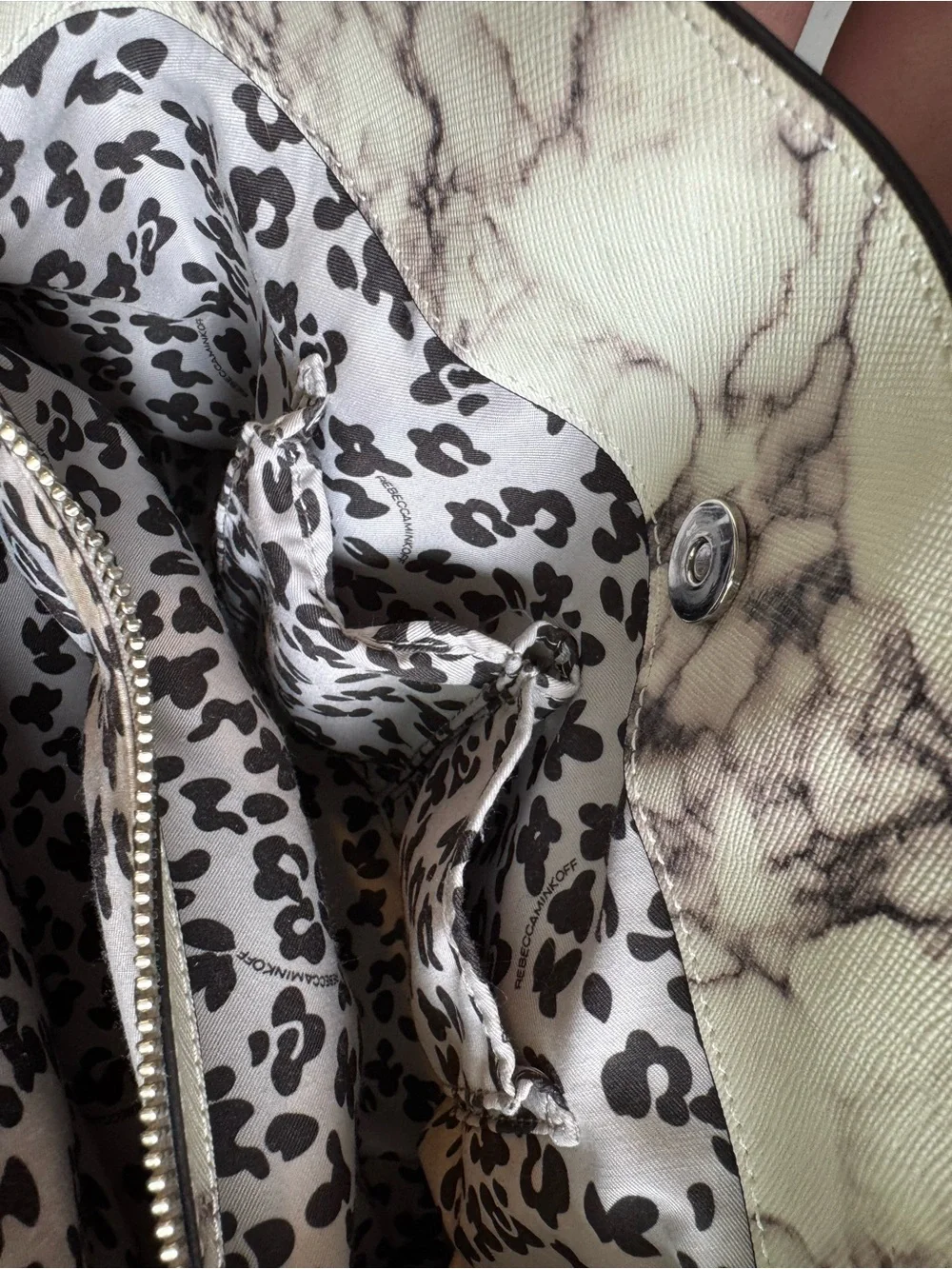Rebecca Minkoff Cream Marble-Print Satchel